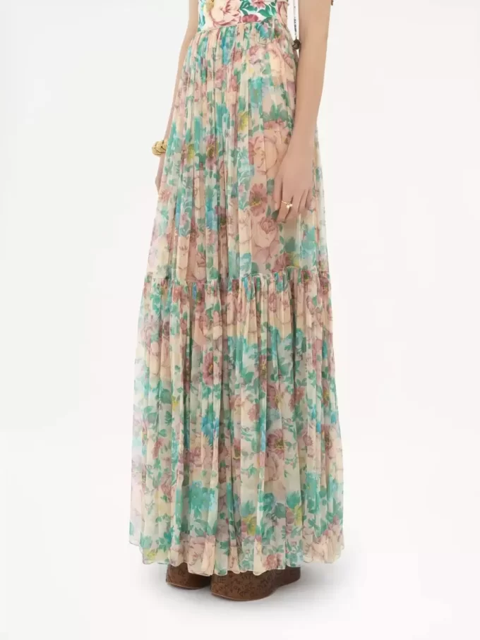 Gathered maxi skirt in silk mousseline Gathered maxi skirt in silk mousseline