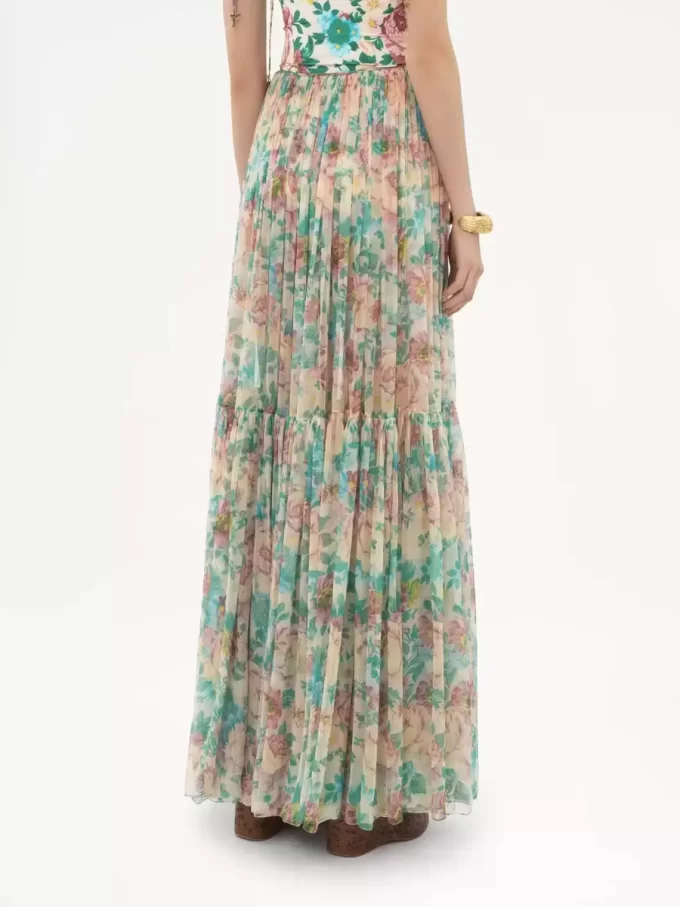 Gathered maxi skirt in silk mousseline Gathered maxi skirt in silk mousseline