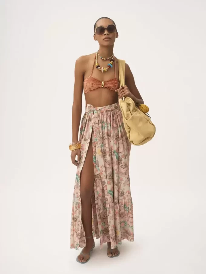 Gathered midi skirt in crêpe de chine Gathered midi skirt in crêpe de chine