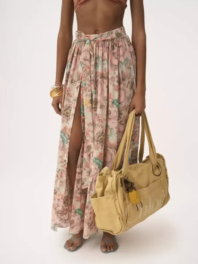 Gathered midi skirt in crêpe de chine Gathered midi skirt in crêpe de chine