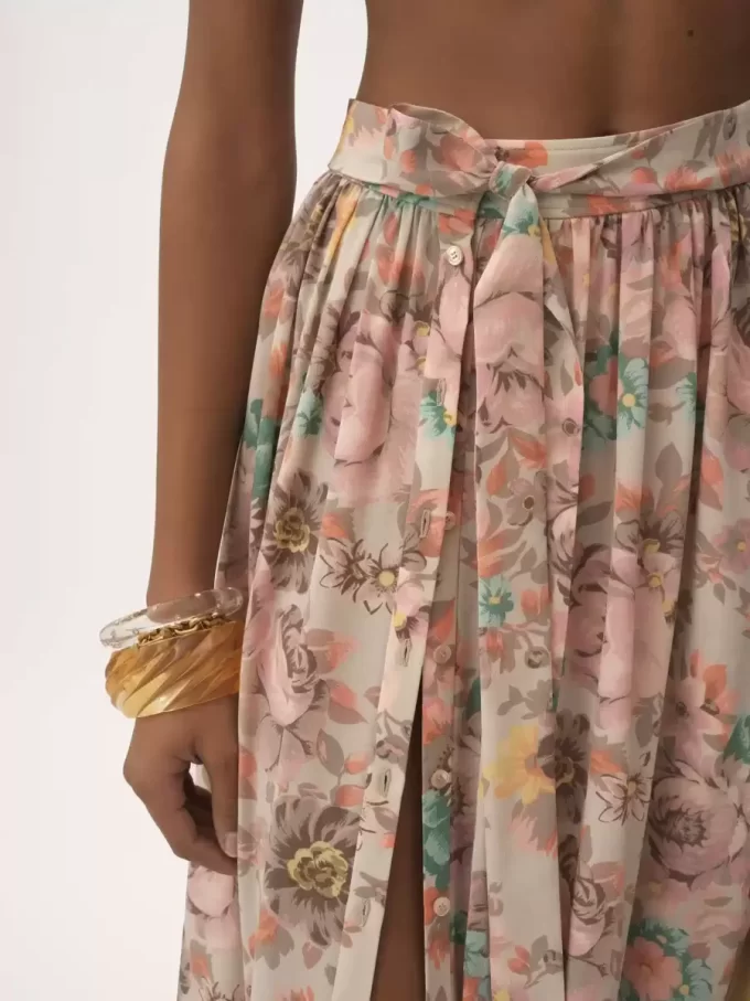 Gathered midi skirt in crêpe de chine Gathered midi skirt in crêpe de chine