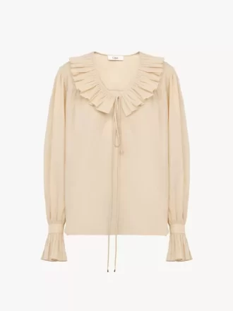 Gathered ruffle top in cotton voile