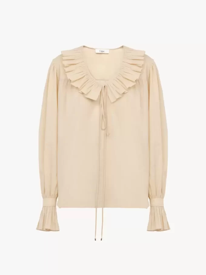 Gathered ruffle top in cotton voile Gathered ruffle top in cotton voile