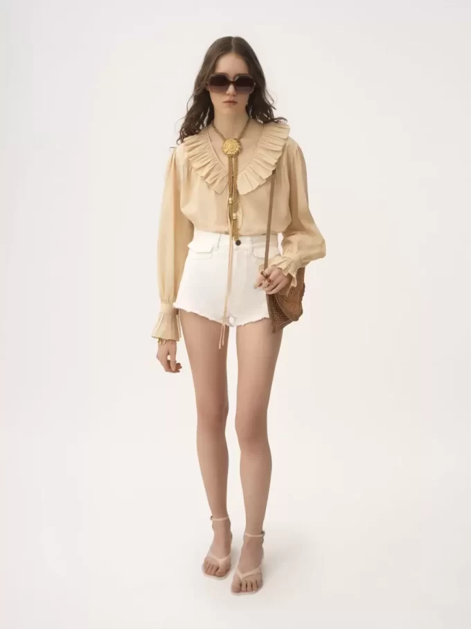 Gathered ruffle top in cotton voile Gathered ruffle top in cotton voile