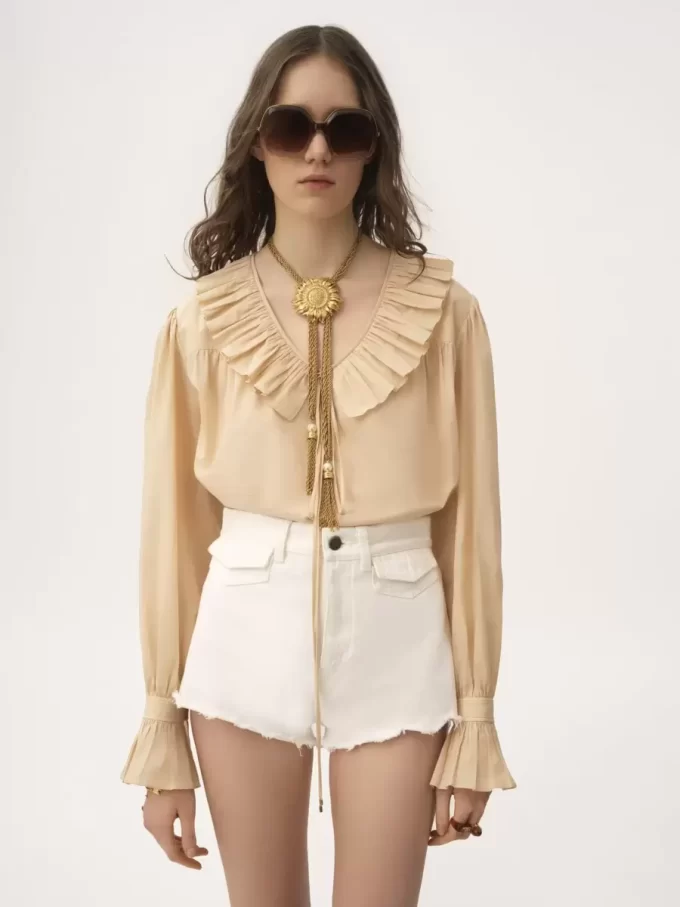 Gathered ruffle top in cotton voile Gathered ruffle top in cotton voile