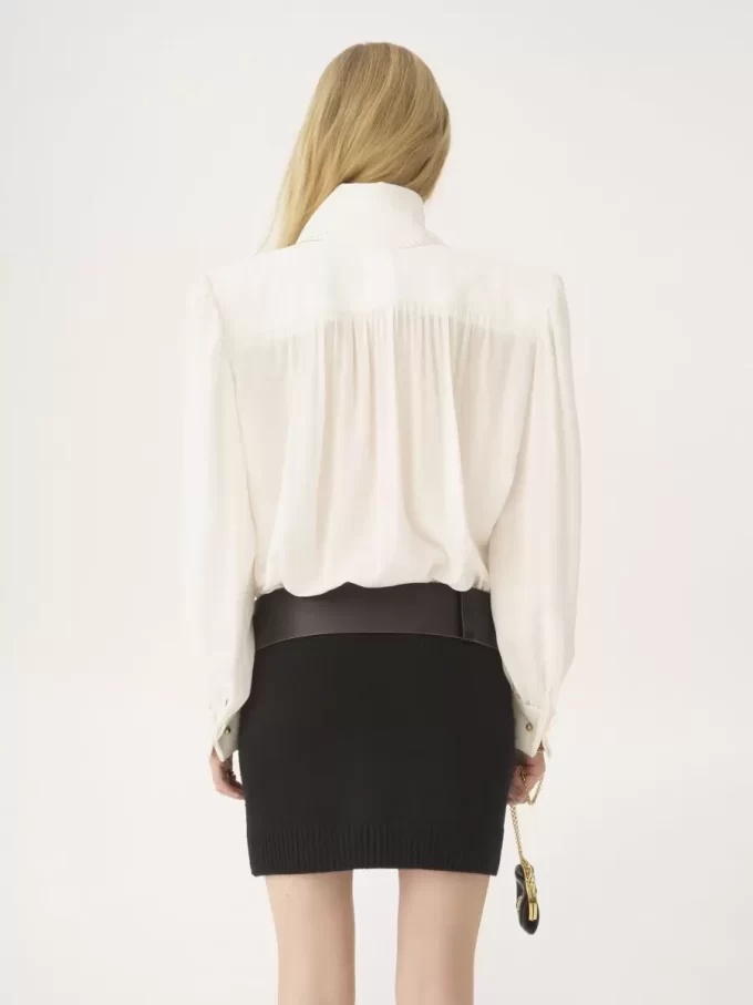 Gathered scarf-tie blouse in crêpe de chine & lace Gathered scarf-tie blouse in crêpe de chine & lace