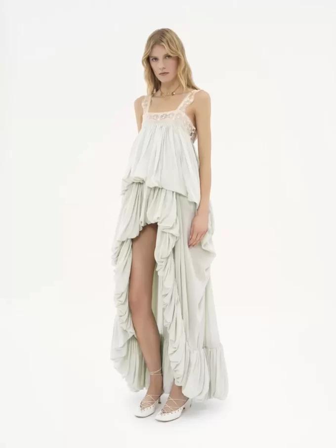 High-low ruffled dress in silk habotai & lace High-low ruffled dress in silk habotai & lace