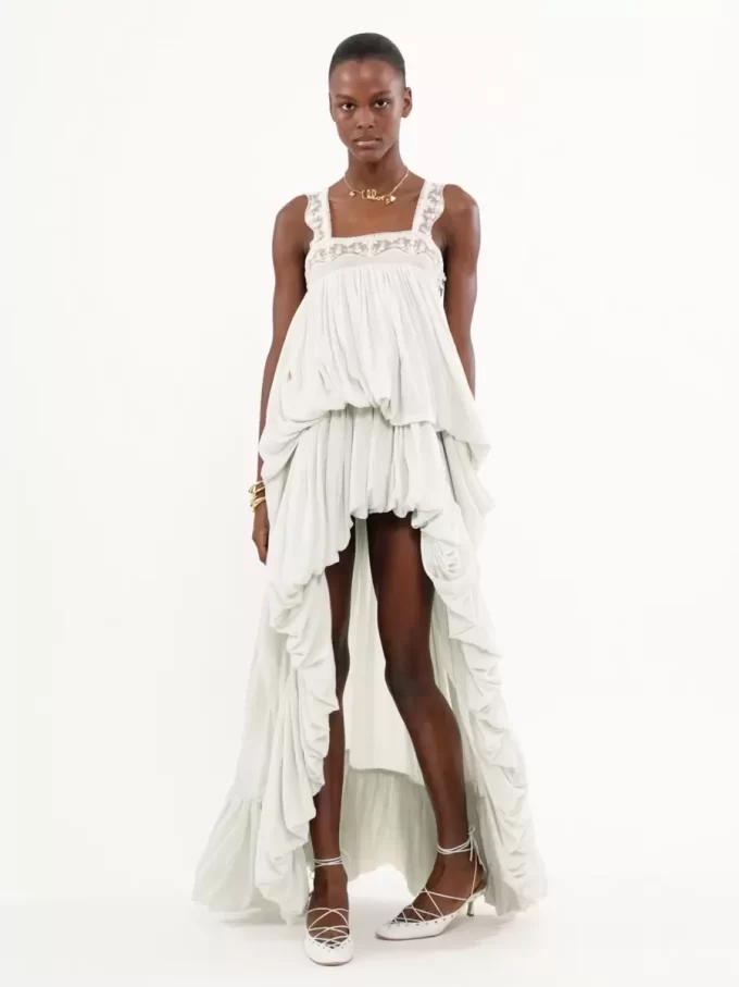 High-low ruffled dress in silk habotai & lace High-low ruffled dress in silk habotai & lace