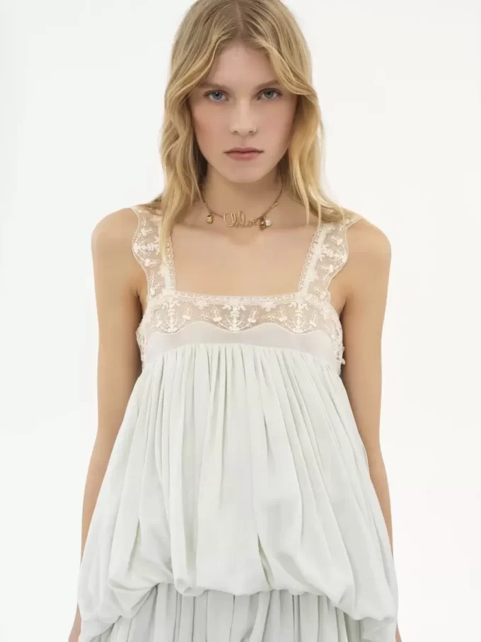 High-low ruffled dress in silk habotai & lace High-low ruffled dress in silk habotai & lace