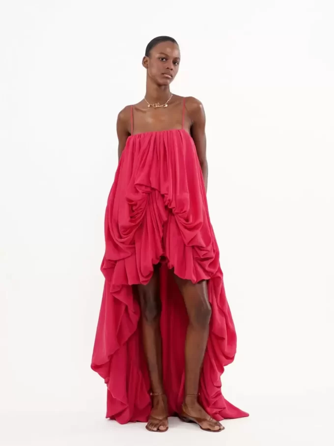 High-low sleeveless jumpsuit in washed silk pongé High-low sleeveless jumpsuit in washed silk pongé