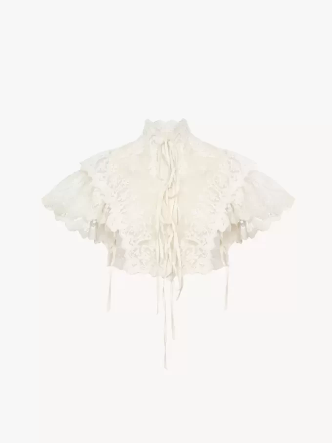 High-neck cropped top in cotton tulle & lace High-neck cropped top in cotton tulle & lace