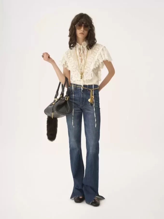 High-neck cropped top in cotton tulle & lace High-neck cropped top in cotton tulle & lace