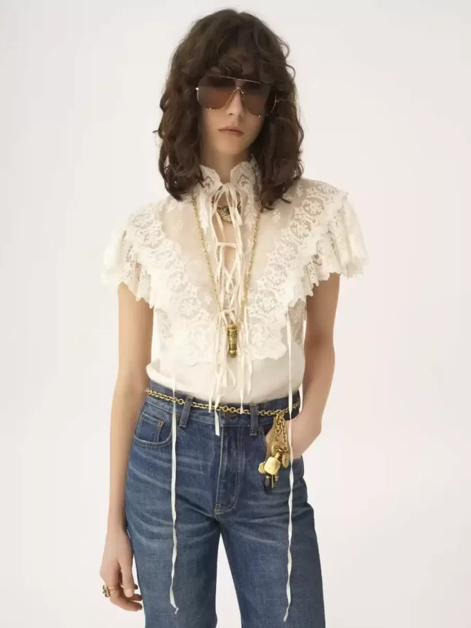 High-neck cropped top in cotton tulle & lace High-neck cropped top in cotton tulle & lace