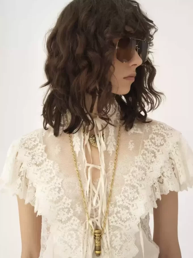 High-neck cropped top in cotton tulle & lace High-neck cropped top in cotton tulle & lace