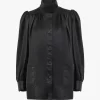 High-neck gathered coat in leather High-neck gathered coat in leather