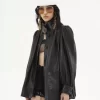 High-neck gathered coat in leather High-neck gathered coat in leather