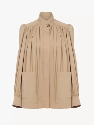 High-neck gathered jacket in cotton gabardine High-neck gathered jacket in cotton gabardine