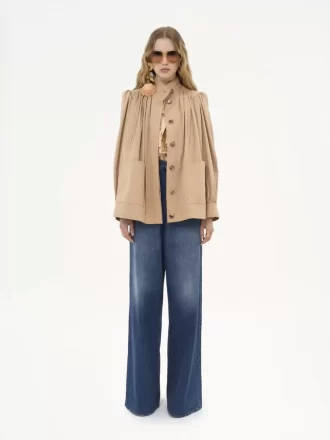 High-neck gathered jacket in cotton gabardine High-neck gathered jacket in cotton gabardine