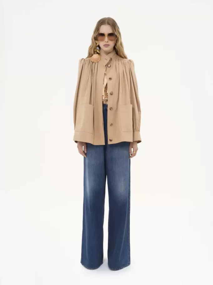 High-neck gathered jacket in cotton gabardine High-neck gathered jacket in cotton gabardine