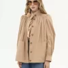 High-neck gathered jacket in cotton gabardine High-neck gathered jacket in cotton gabardine