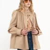 High-neck gathered jacket in cotton gabardine High-neck gathered jacket in cotton gabardine