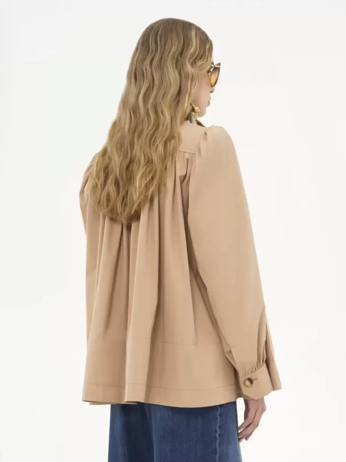 High-neck gathered jacket in cotton gabardine High-neck gathered jacket in cotton gabardine