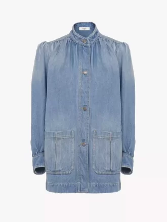 High-neck gathered jacket in denim