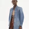 High-neck gathered jacket in denim High-neck gathered jacket in denim