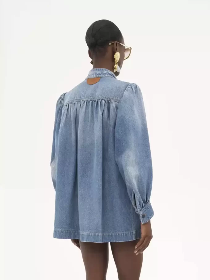 High-neck gathered jacket in denim High-neck gathered jacket in denim