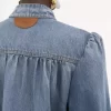 High-neck gathered jacket in denim High-neck gathered jacket in denim