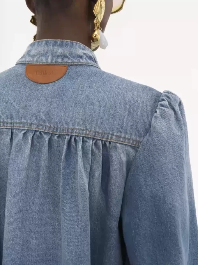 High-neck gathered jacket in denim High-neck gathered jacket in denim