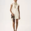High-neck mini dress in jacquard silk & lace High-neck mini dress in jacquard silk & lace