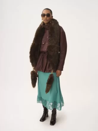 High-neck parka in leather