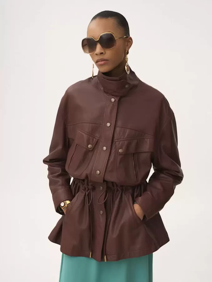 High-neck parka in leather High-neck parka in leather