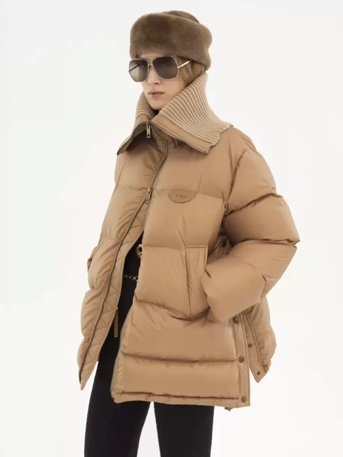 High-neck puffer jacket in shiny nylon High-neck puffer jacket in shiny nylon