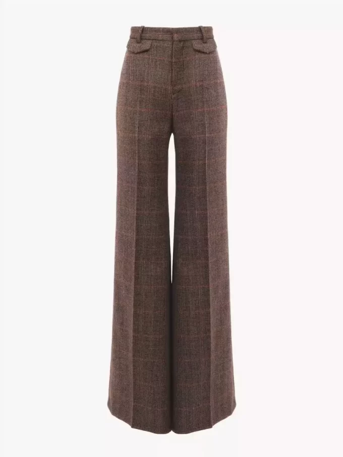 High-rise flared pants in wool check High-rise flared pants in wool check