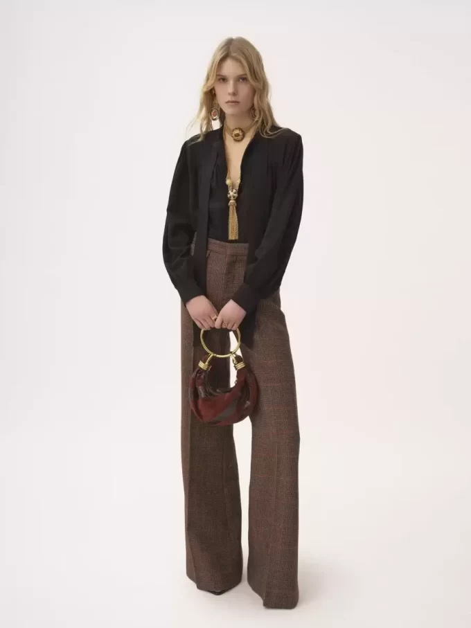 High-rise flared pants in wool check High-rise flared pants in wool check