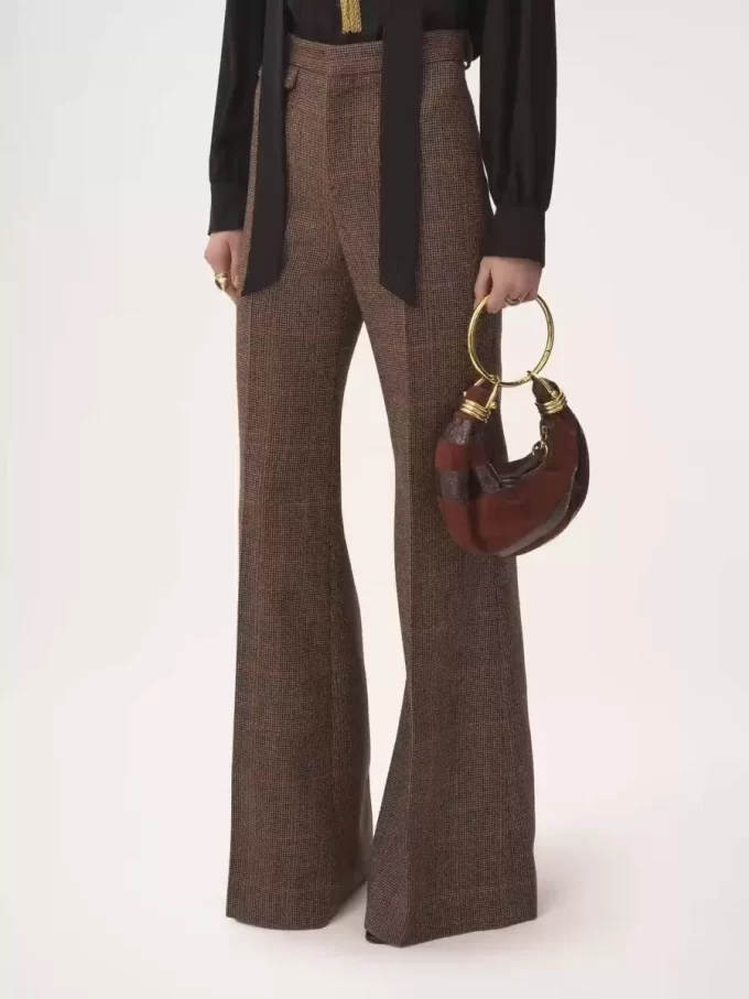 High-rise flared pants in wool check High-rise flared pants in wool check