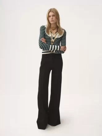 High-rise flared pants in wool grain de poudre
