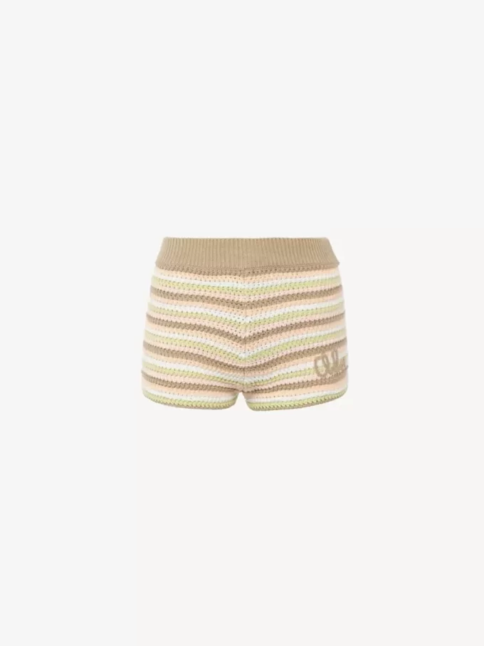 High-rise logo mini shorts in a cotton crochet knit High-rise logo mini shorts in a cotton crochet knit