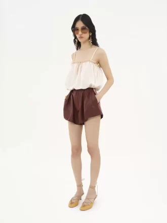Ruffled camisole top in silk habotai