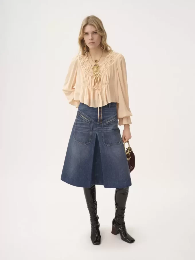 Knee-length skirt in denim Knee-length skirt in denim