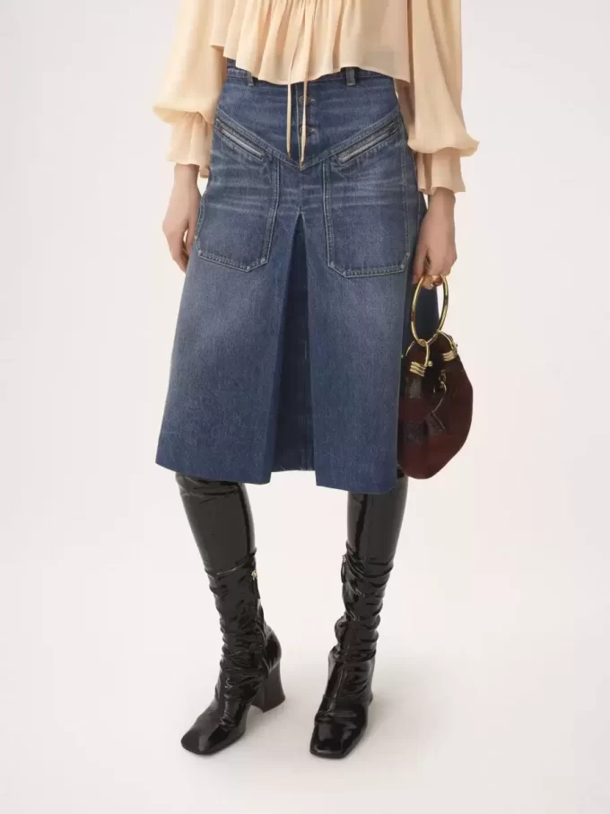 Knee-length skirt in denim Knee-length skirt in denim