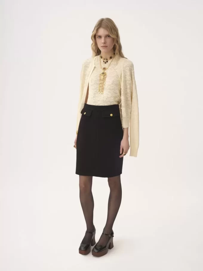 Knee-length skirt in wool bouclette Knee-length skirt in wool bouclette