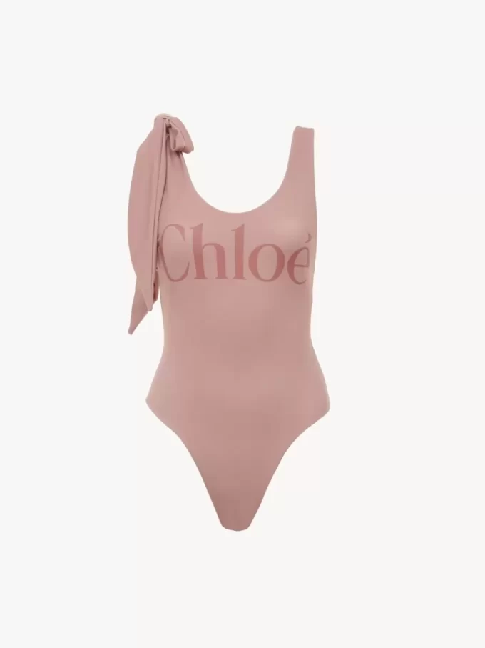Knotted-strap one-piece logo swimsuit Knotted-strap one-piece logo swimsuit