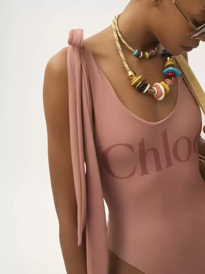 Knotted-strap one-piece logo swimsuit Knotted-strap one-piece logo swimsuit