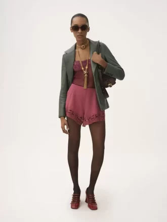 Lace-trimmed lingerie shorts in crêpe de chine Lace-trimmed lingerie shorts in crêpe de chine