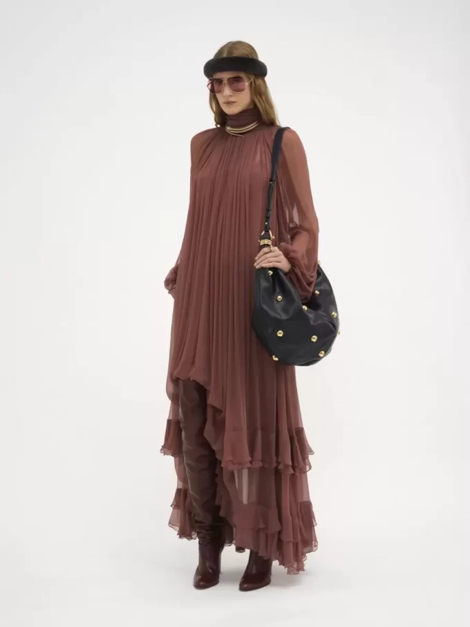 Large Bracelet hobo bag in grained leather with studs Large Bracelet hobo bag in grained leather with studs