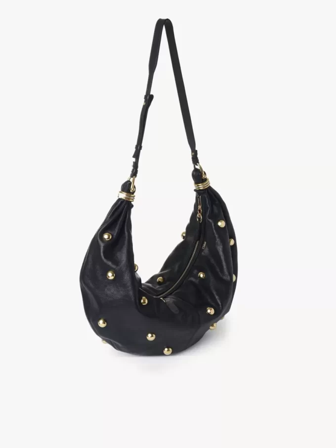 Large Bracelet hobo bag in grained leather with studs Large Bracelet hobo bag in grained leather with studs