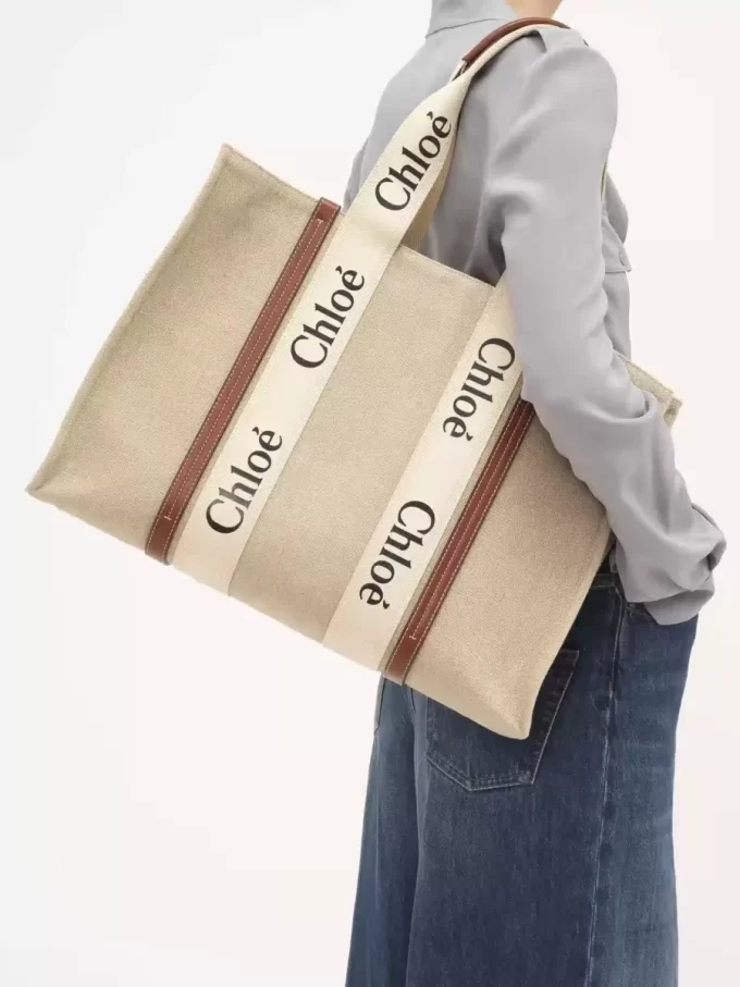 Large Woody tote bag in linen Large Woody tote bag in linen